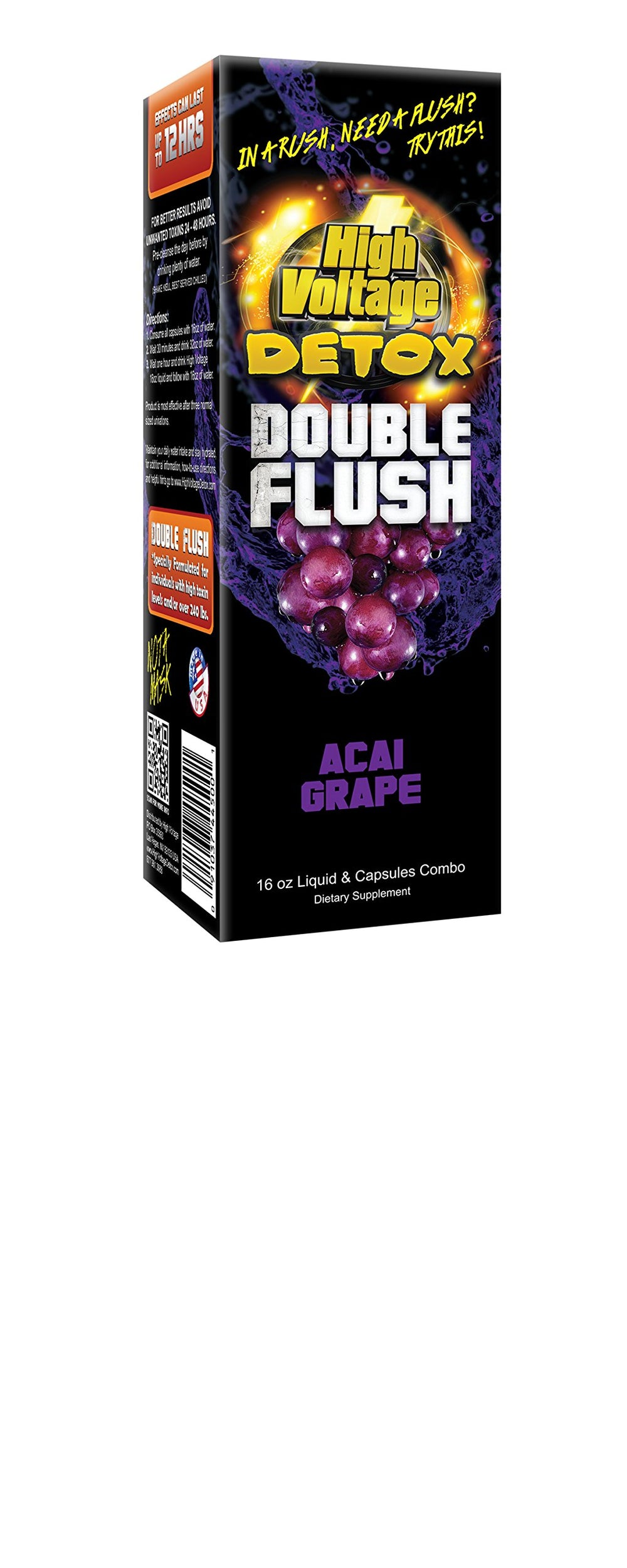 High Voltage Detox bottle with double flush formula emphasizes fast action