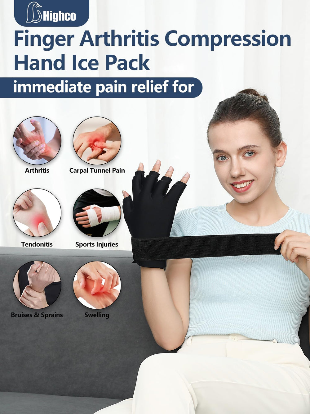 Highco Ice Gloves adjustable-wrist-strap shown during secure compression