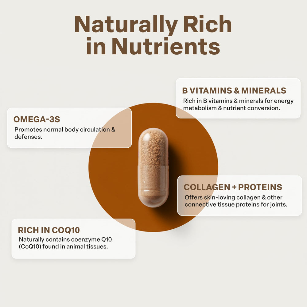 Higher Healths beef liver capsules label highlighting grass-fed origin for quality assurance.