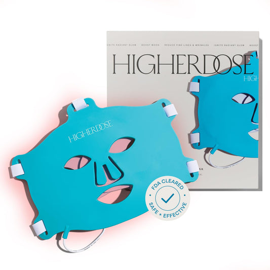 HigherDOSE red-light face mask front view for at-home skin rejuvenation.