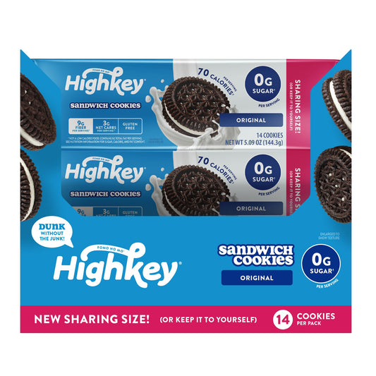 HighKey Keto Sandwich Cookies chocolate cream pack, convenient on-the-go snack.