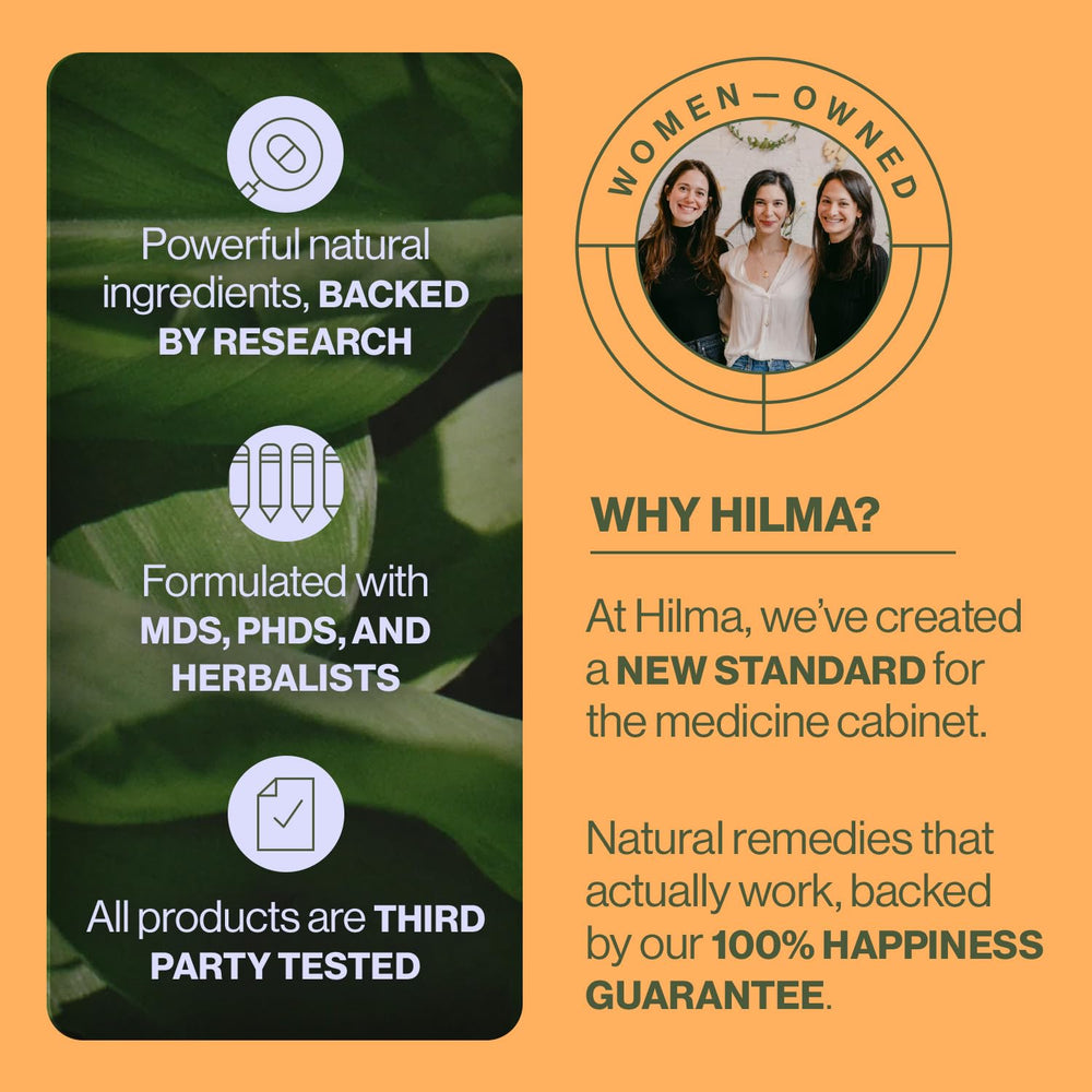 Hilma bottle label with organic ingredients and vegan formula