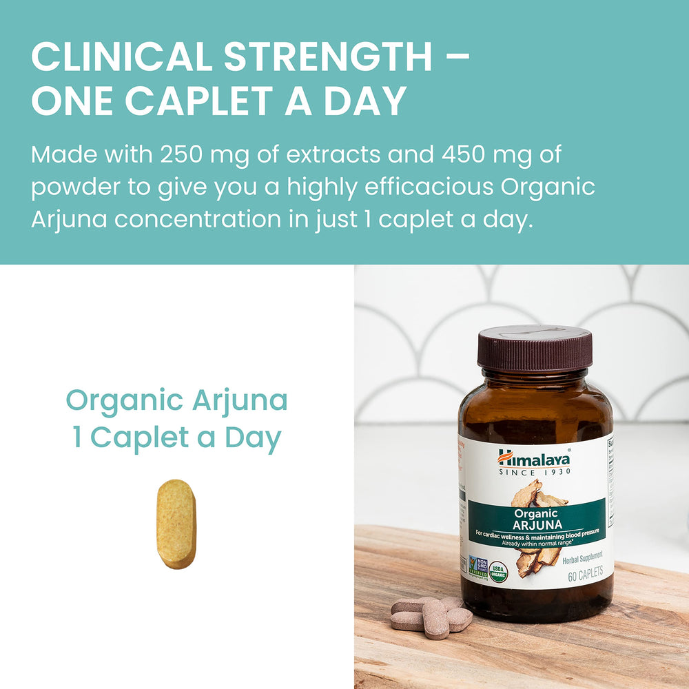 Himalaya Arjuna daily-dose tablet ready to take with water.