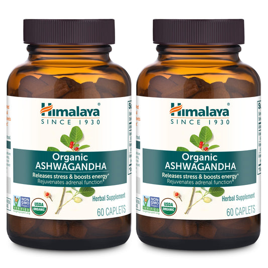 Himalaya Organic Ashwagandha capsules in a bottle for daily stress support