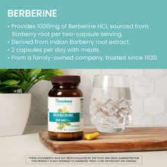 Himalaya Berberine packaging box display highlights vegan, gluten-free formula and Ayurvedic heritage.