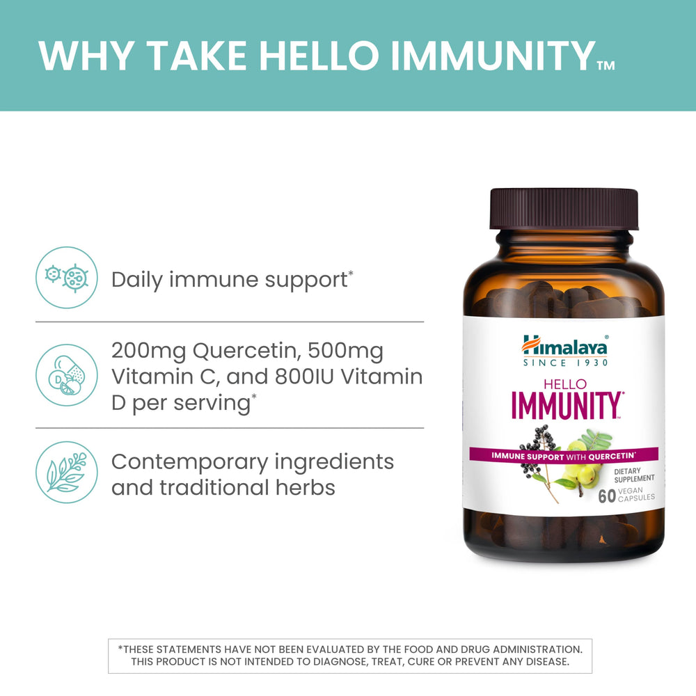 Himalaya Hello Immunity label focusing on gluten-free and dairy-free claims