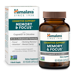 Himalaya Memory & Focus bottle front view with capsules for daily cognitive support