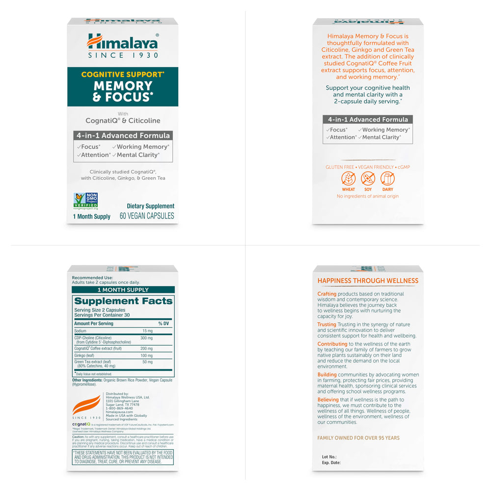Clinical ingredients in Himalaya Memory & Focus highlighted for daily use