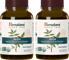 Himalaya Neem standardized extract label showcases organic, non-GMO formulation for vegan use.