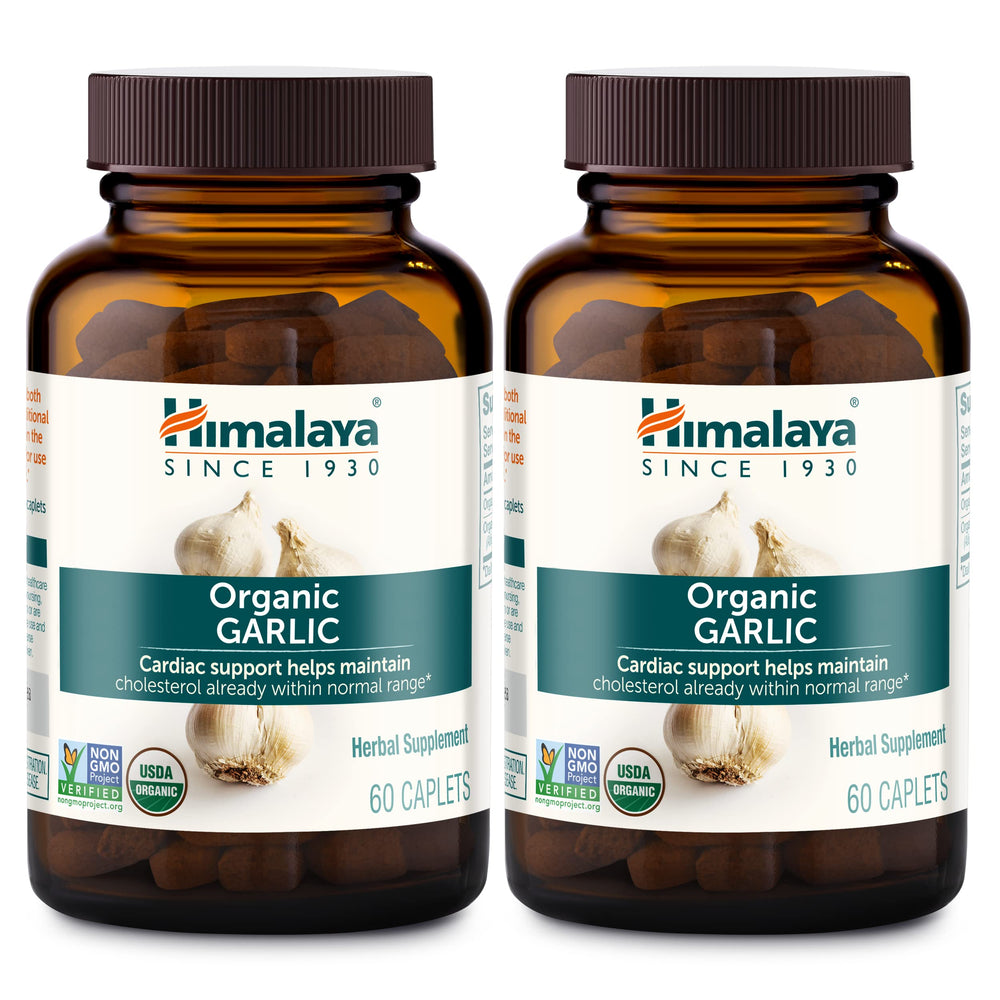 Himalaya Organic Garlic caplets bottle front for daily lipid metabolism and immune support