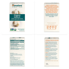 Himalaya Organic Garlic caplets package spotlight emphasizing organic and additive-free quality