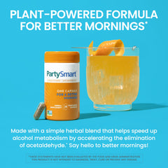 Display of Himalaya PartySmart ingredients including Andrographis, Chicory, Grapes, and Dates.