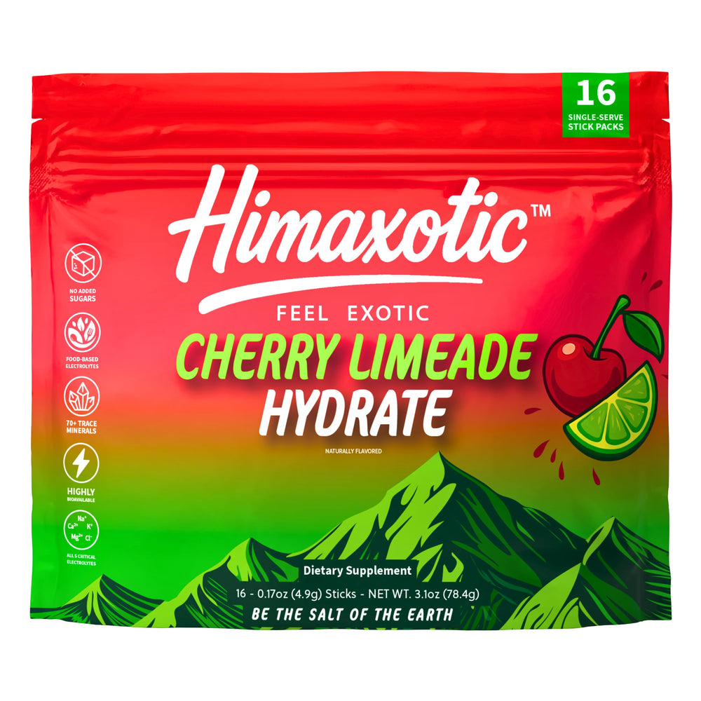 Himaxotic Cherry Limeade Hydrate bottle pour reveals a refreshing electrolyte boost.