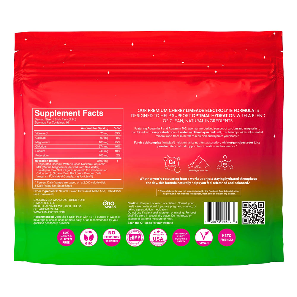 Himaxotic Cherry Limeade Hydrate stick being stirred into water for quick refreshment.