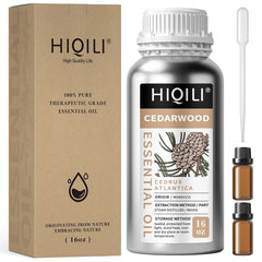 HIQILI cedarwood oil bottle front view, suitable for diffusion and DIY blends.