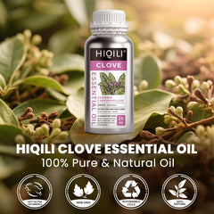 HIQILI clove oil in amber bottle preserves purity and storage.