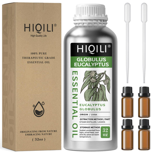 HIQILI Eucalyptus essential oil bottle pour for a crisp, refreshing aroma.