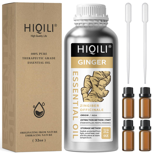 HIQILI Ginger Oil bottle 32oz ready for diffusion, massage, and skin care