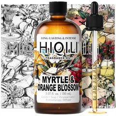 HIQILI Myrtle & Orange Blossom fragrance oil bottle shown for diffuser and DIY use