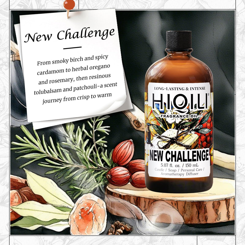 Close-up of HIQILI New Challenge fragrance oil bottle with dropper for precise use.