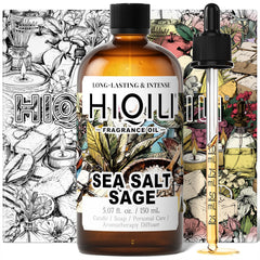 HIQILI Sea Salt Sage diffuser oil in a clear bottle for fresh home ambiance.
