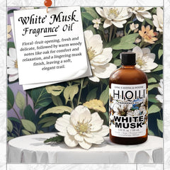 HIQILI White Musk fragrance oil drops for diffuser use, enhancing room ambiance and car freshening.