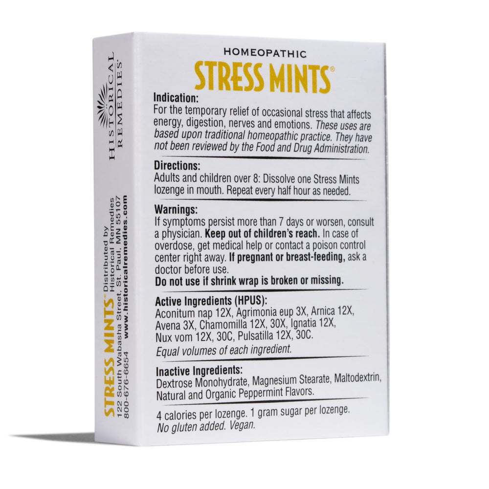 Historical Remedies Stress Mints in use during a momentary break between tasks.
