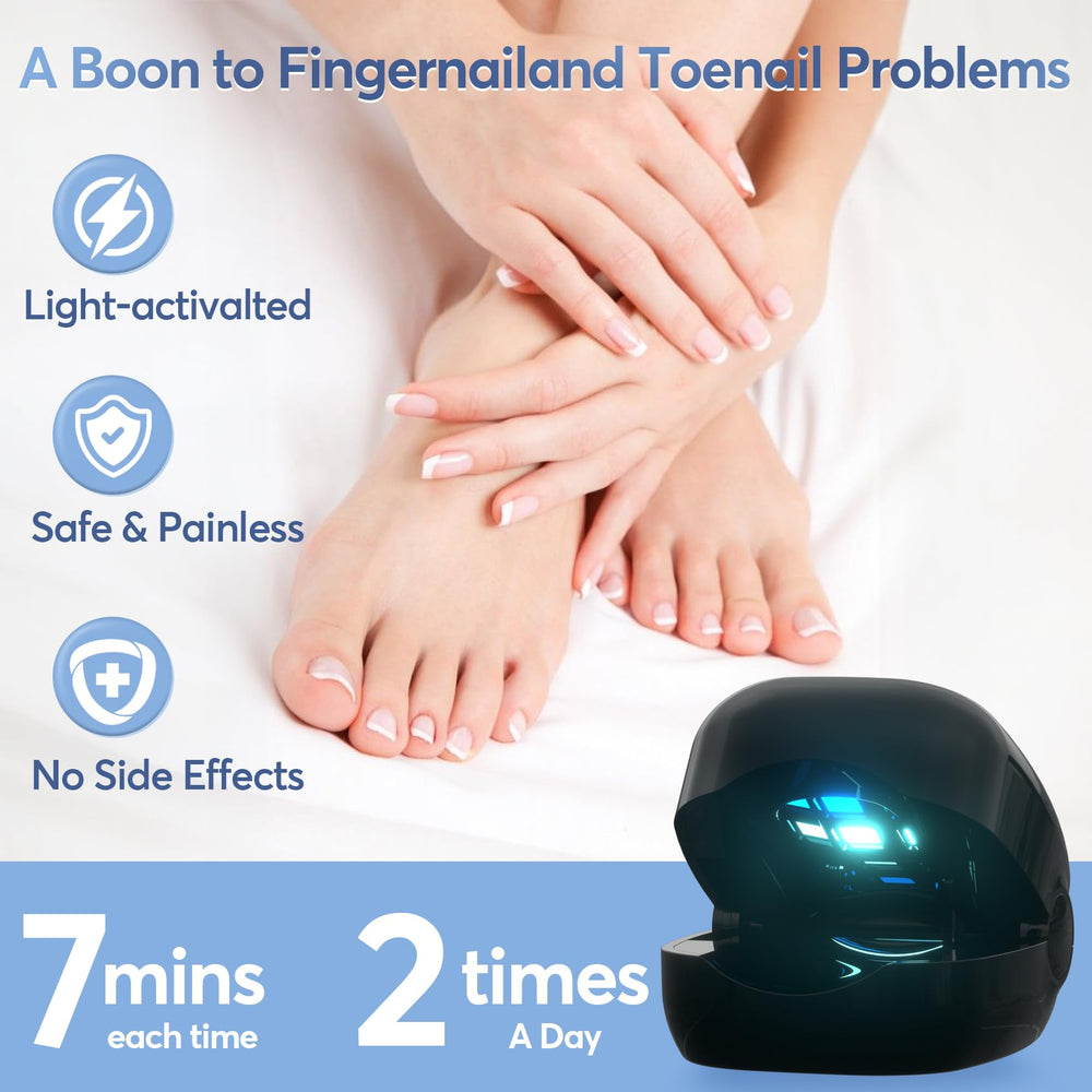HITDER led therapy nail close up showing dual wavelength action for care
