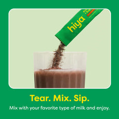 HIYA Kids Greens Powder chocolate ingredients panel emphasizes kale and berries