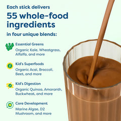 HIYA Kids Greens Powder chocolate spoon highlights smooth texture for blending