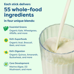 HIYA Kids Greens Powder Sticks Digestive Enzymes mix easily for gentle digestion support