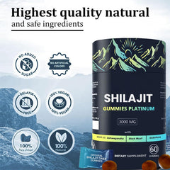 HLONNS Platinum Shilajit Gummy ingredients label showcases 85+ minerals