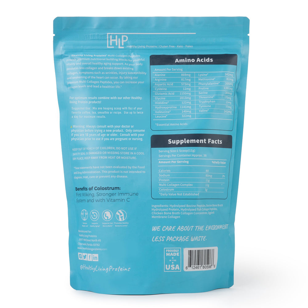 HLP Colostrum Powder Tub emphasizes immune and gut-friendly ingredients.