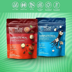 HLTH CODE Complete Meal Shake vanilla energy glass suggesting keto-friendly benefit.