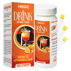 HMGDZ Spiked Drink Test Strips bottle with 125 tests for on-the-go safety