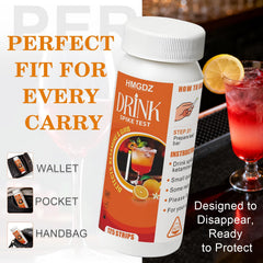 HMGDZ Spiked Drink Test Strips package includes 100 strips and guide