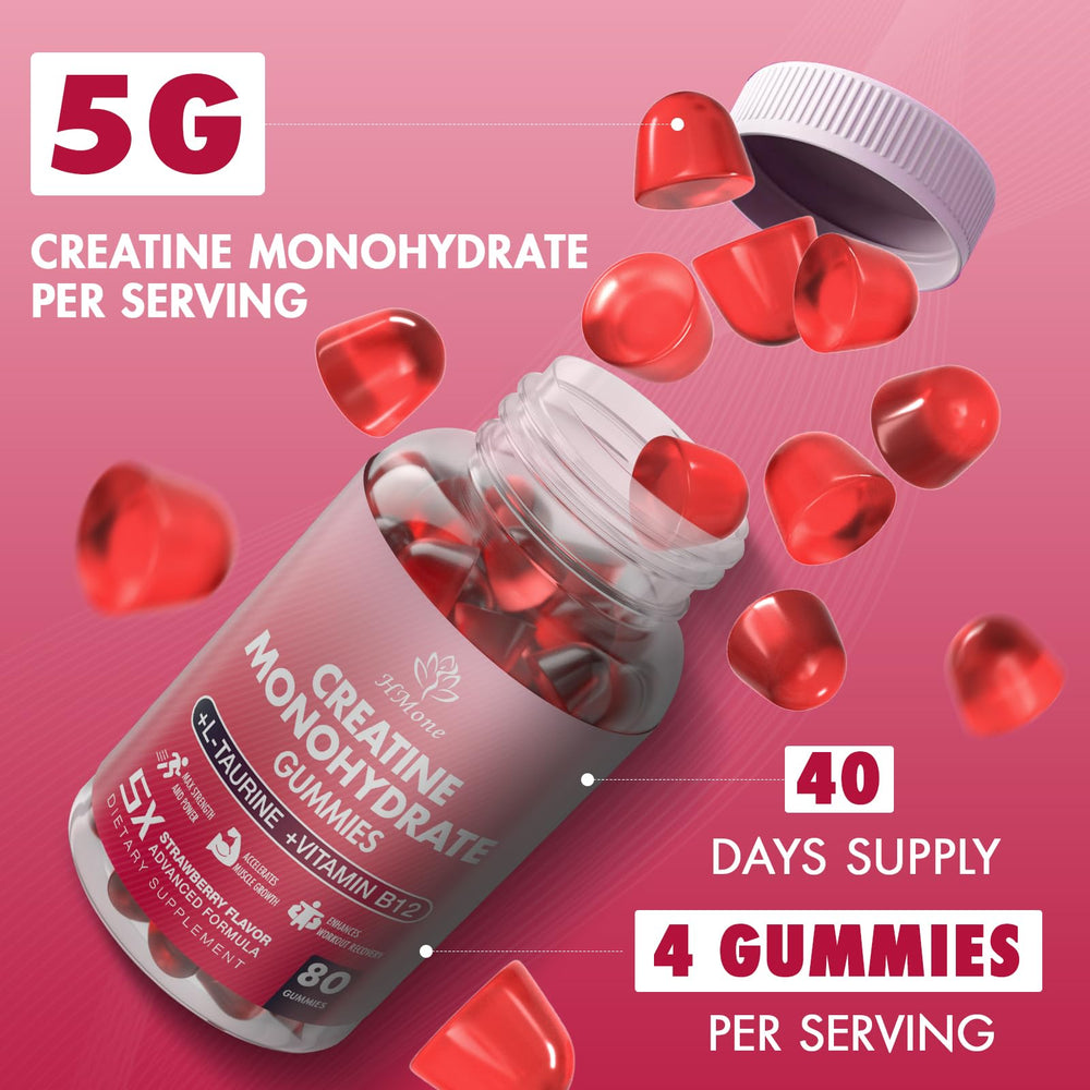 Close-up of HMone gummies showing strawberry flavor for training days.