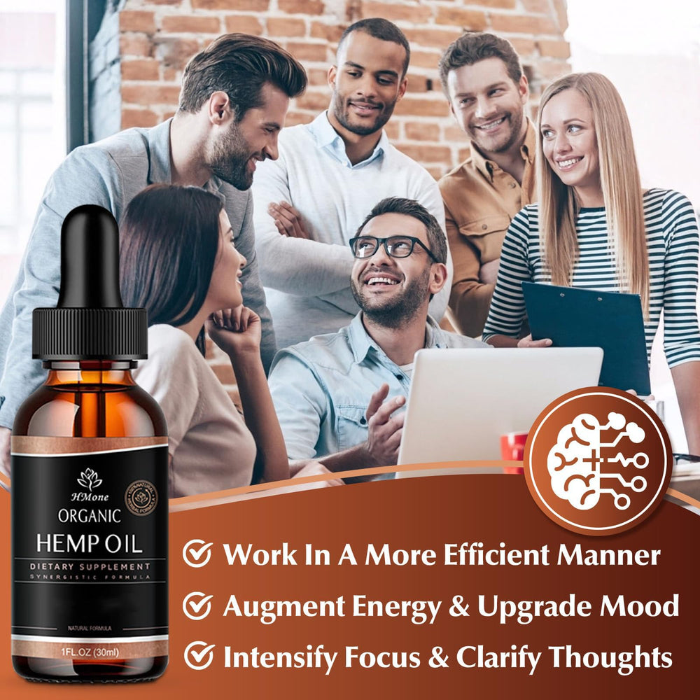 HMone Hemp Oil organic label shows vegan, non-GMO ingredients.