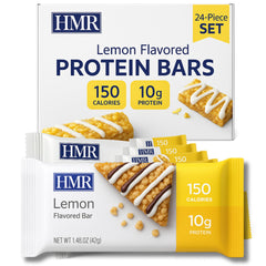 HMR Lemon Protein Bar package showing a 160-calorie, weight-friendly snack.