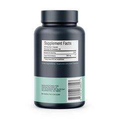 Close-up of Trans-Pterostilbene 200 mg label on HMS Nutrition bottle