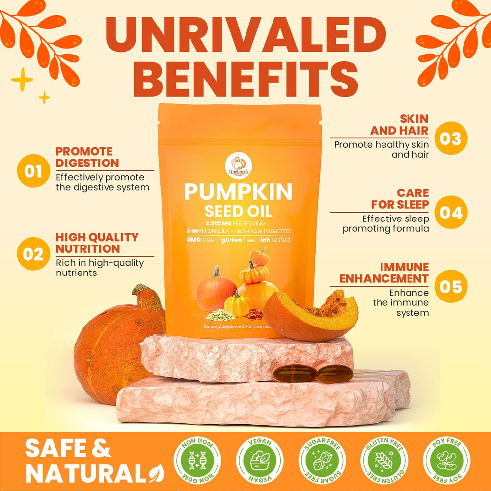 Hochornk 2-in-1 formula packaging showing pumpkin seed oil and saw palmetto blend.