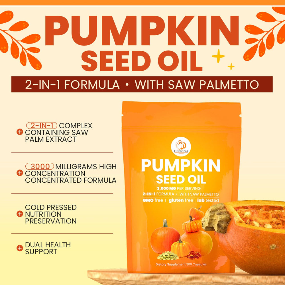 Hochornk saw palmetto pumpkin seed oil softgels, ideal for hair and scalp care.