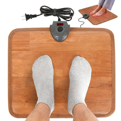 Hodeamy heated floor mat under desk on wood grain for warm feet during long workdays.