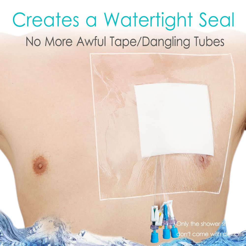 Hola Health shower cover shields PICC line from water exposure.