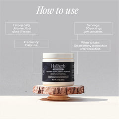 Holiherb CoQ10 serving jar highlighting 100 mg per serving