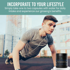 Holistic Bin energy-boost potential capsules; daily focus support with ginseng.