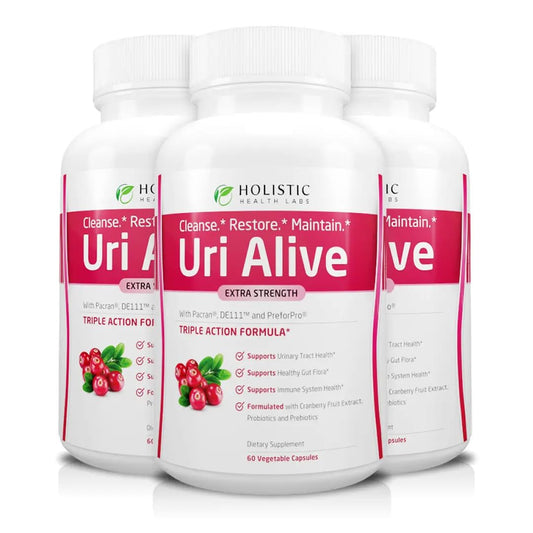 Uri Alive cranberry capsules from Holistic Health Labs supporting urinary comfort