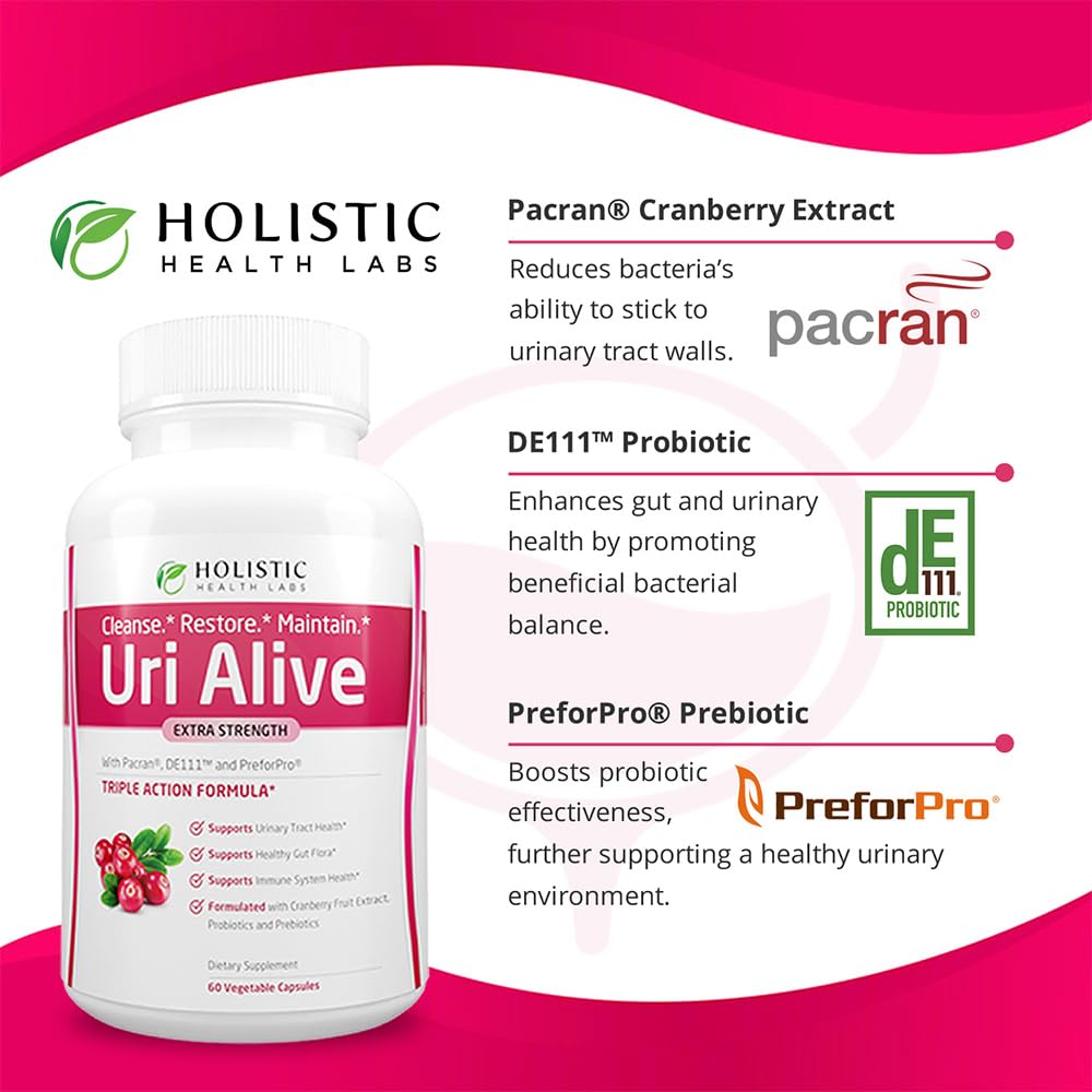 Uri Alive 60-count packaging designed for ongoing urinary and gut balance.