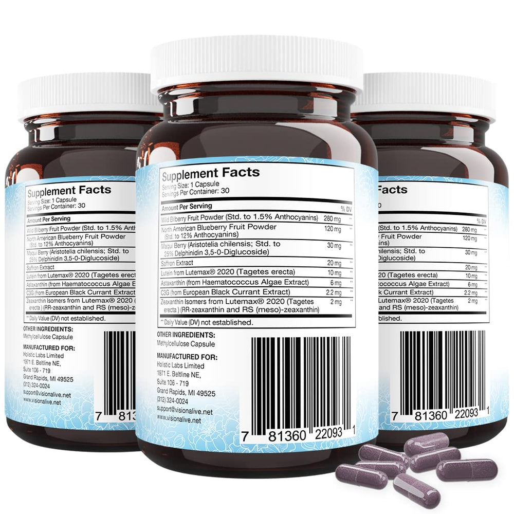 Vision Alive Max box by Holistic Health Labs; premium eye health formulation.