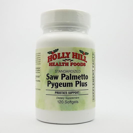 Holly Hill Saw Palmetto Pygeum Plus softgels bottle for potential prostate support